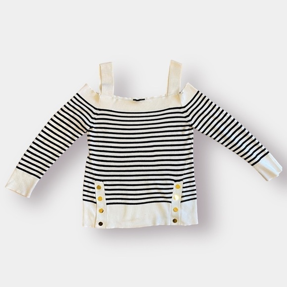 Express Sweater Long Sleeve Off Shoulder Size Large Black White - Picture 2 of 10